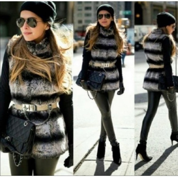 Rachel Zoe Faux Fur Striped Vest - Size Large - Vintage Inspired WC30 - Picture 1 of 9